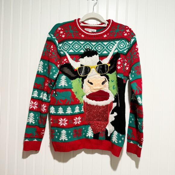 Celebrate Together Other - Celebrate Together Cow Christmas Sweater Front Pocket Ugly Christmas Sweater S